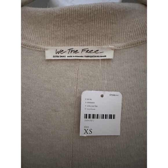 FREE PEOPLE Dana Cashmere Wool Luxe Ivory Beige Slit Polo Midi Sweater Dress XS - Picture 15 of 16